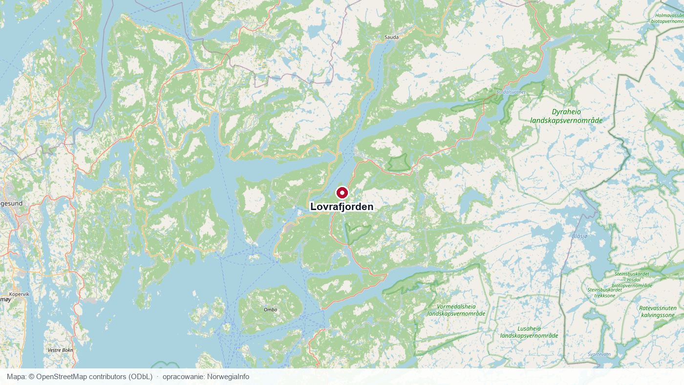 Mapa położenia Lovrafjorden w gminie Suldal w regionie Ryfylke